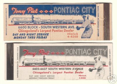 Tony Piet Pontiac City Matchbook